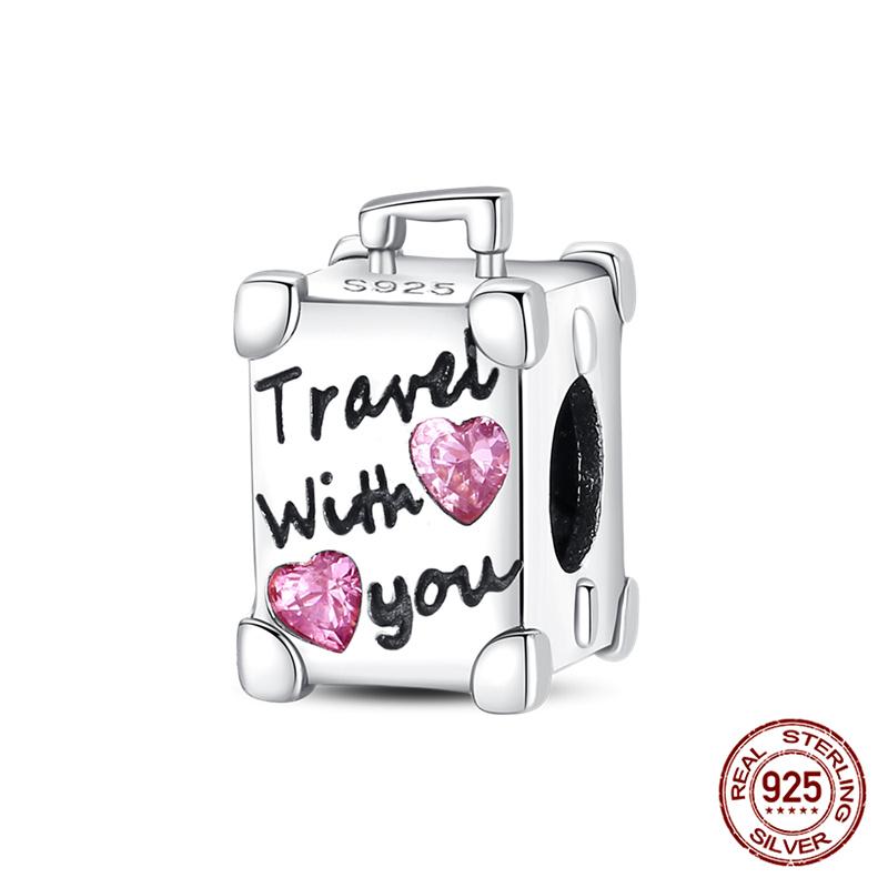 Authentic Original 100% Copper Metal Luggage Airplane Passport Summer Travel Charm Bead Components Compatible With Authentic Original Bracelet High
