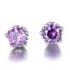 Korean Fashion   Copper Purple Amethyst Stud Earrings for Women Luxury Real Crown Crystal Wedding Party Jewelry Gifts