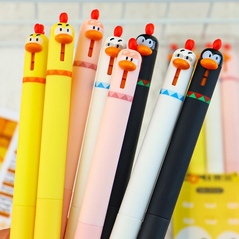 4 Stück Enten- und Hühner-Kreativ-Dreh-Gelkugelschreiber, 0,5 mm Schwarze Schreibstifte, Bürobedarf, Kleine Geschenke