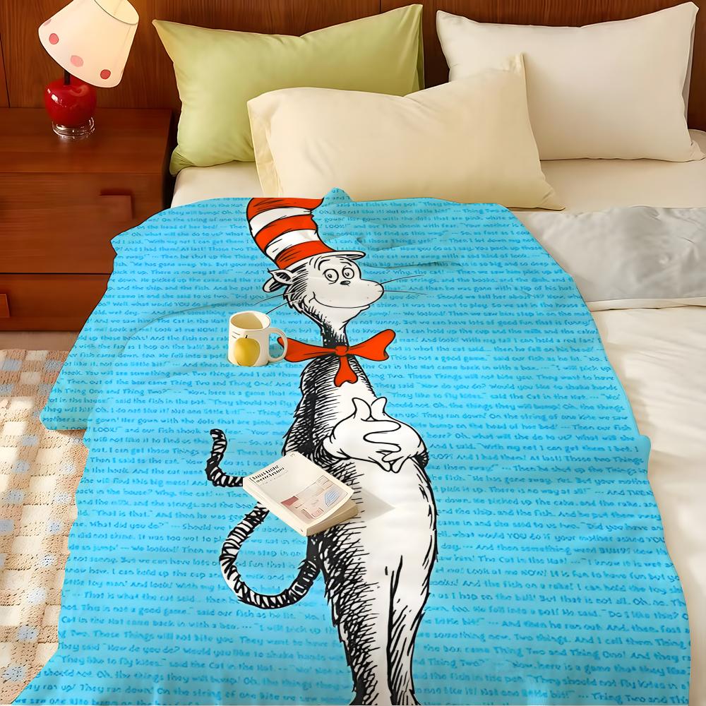 Book T-The Cat in the H-Hat Throw Flannel Throw Blanket, Lightweight Cozy, Durable Washable cute Cool