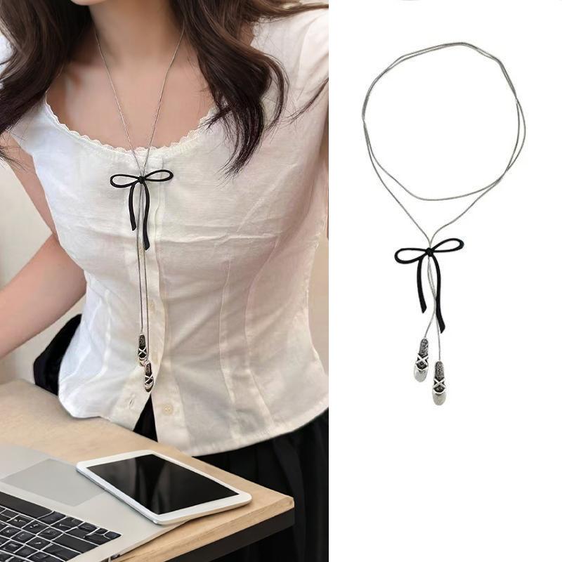 Punk Metal Woven Coin Purse Pendant Necklace For Women Fashion Long Round Bead Chain Necklace Bowknot Pendant Necklaces