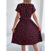 QICED Spring Summer Casual Color-blocking Heart-shaped Short-sleeved Waist-cinching Pleated Dress Women's Wear