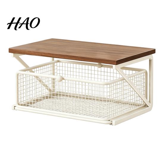 Multi Tier Storage Shelf Coffee Station Organizer with Drawer, Tiered Bar Organizer, Wooden Top Shelf, Capsule Wire Mesh Drawers for Tea Bags,