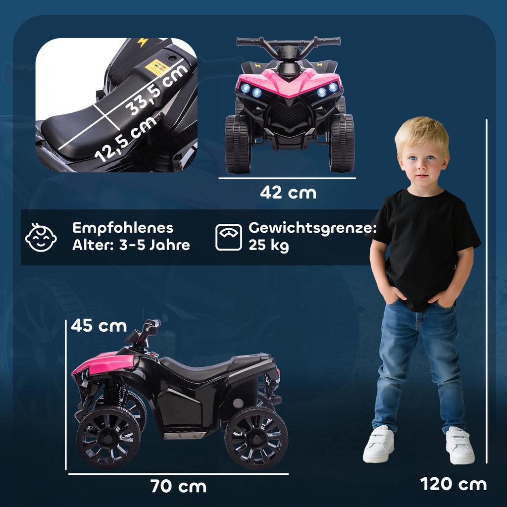 Quad Elettrico per Bambini 6V Quad per Bambini con Funzione Avanti, Indietro, Musica, Luci Anteriori a LED Rosa