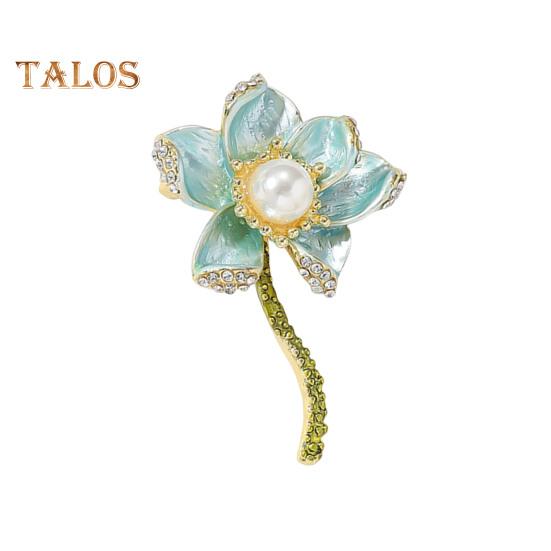 

Жіноча брошка у формі квітки лотоса Емаль, що капає маслом Декор зі штучних перлів Ретро протиковзке поліроване пальто Комір Сумка Шарф Капелюх Прикраса Одяг Шпилька Вечірка синій