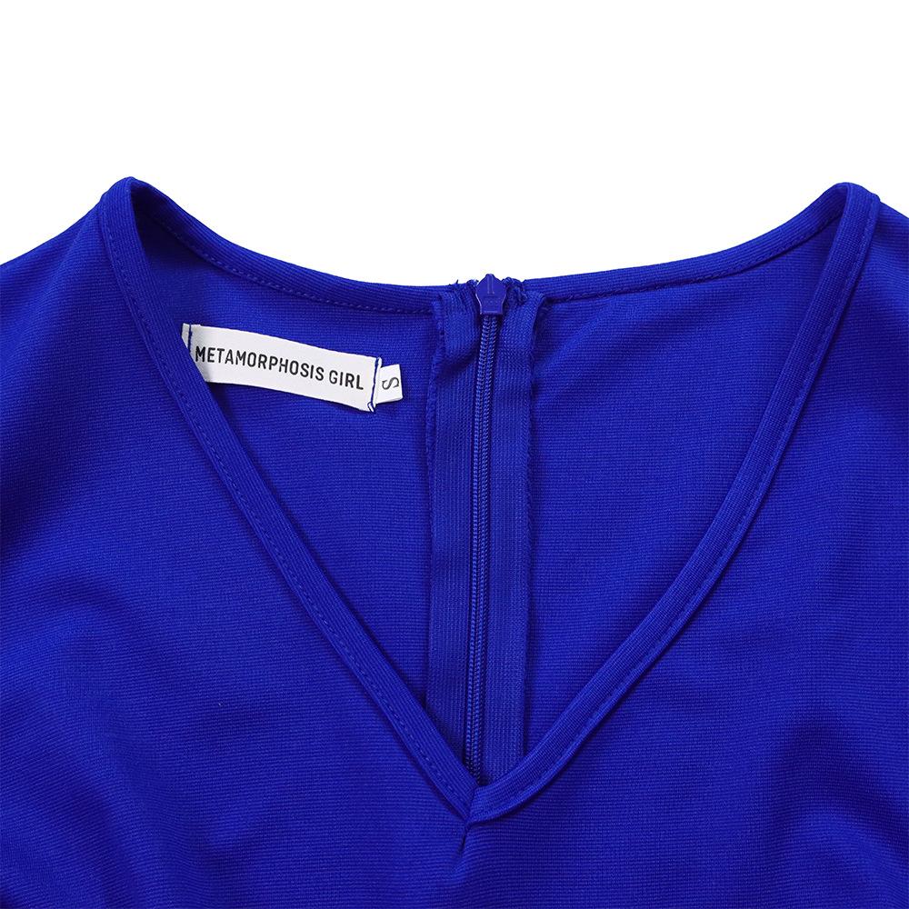 IHUASU Belt Summer Women's Dress with Flared Sleeves Solid Color Plus-size V-Neck High Waist Dress