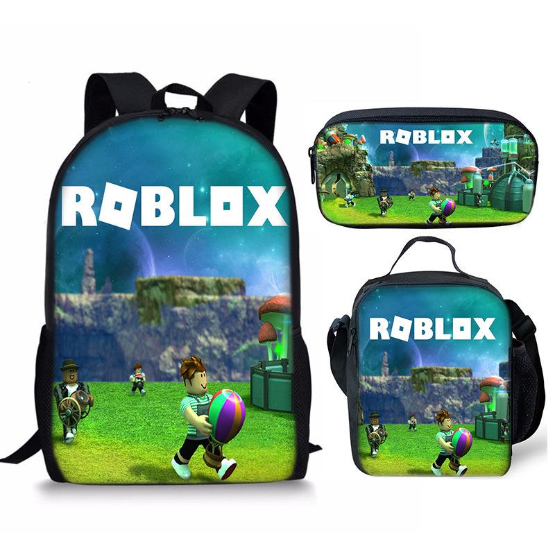 New Roblox Student School Bag Roblox Digital Printing Backpack Three-piece Set Lunch Bag Pencil Case