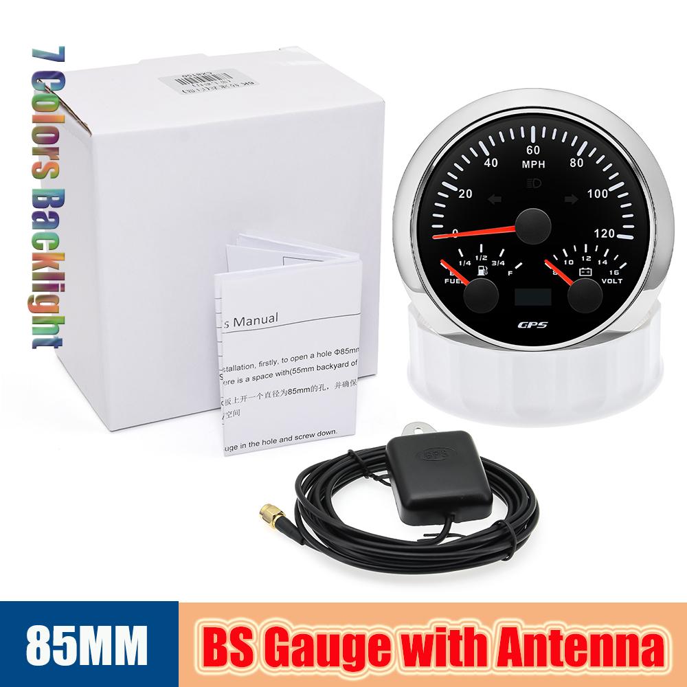 85MM GPS Speedometer with Turn Signal Light 3 IN 1 Car Digital Voltmeter Waterproof Oil Gauge 7 Color Backlight for Boat Marine