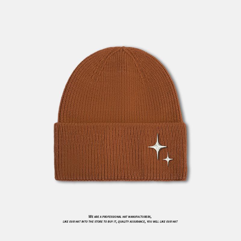 Autumn and Winter Hat Women's Rivet Star Versatile Large Head Circumference Warm Ear Protection Woolen Hat Thickened Face Small Knitted Hat