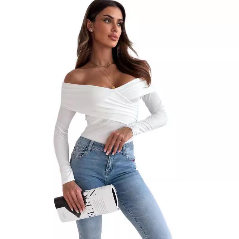 2024 Herbst/Winter Off-Shoulder Langarm Sexy T-Shirt - Neue Europäische & Amerikanische Mode für Frauen