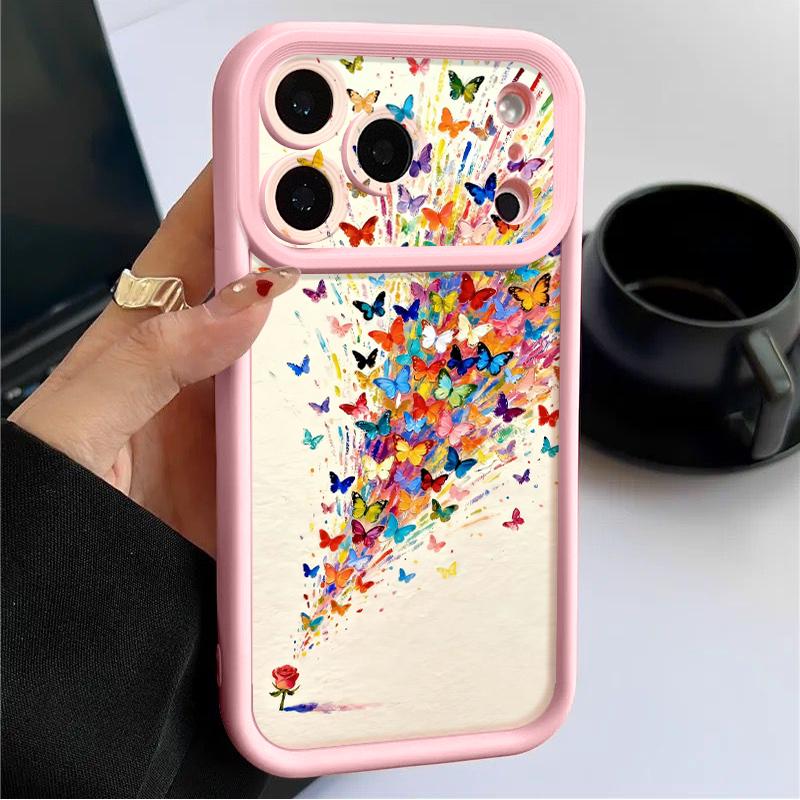 Pink Butterfly Case For iPhone 17 Pro Max Case iPhone 16 15 14 13 Pro Max 11 17e 16e Shockproof Bumper Soft Silicone Phone Cover Cases