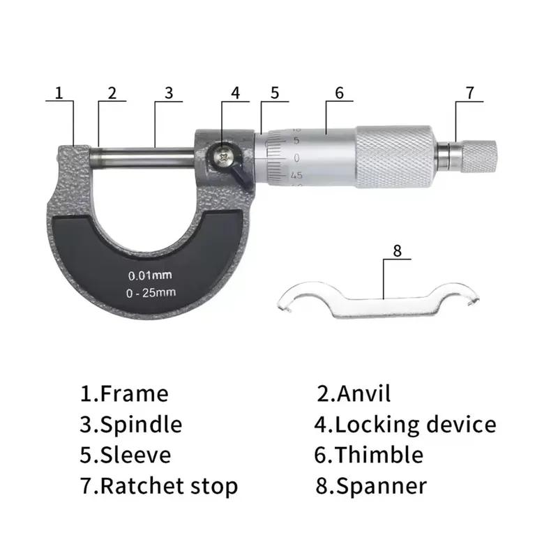 Precision Outer Diameter Micrometer, 0-25mm, 0.01mm, Metric Caliper For Outer Diameter, Mechanical Micrometer Tool