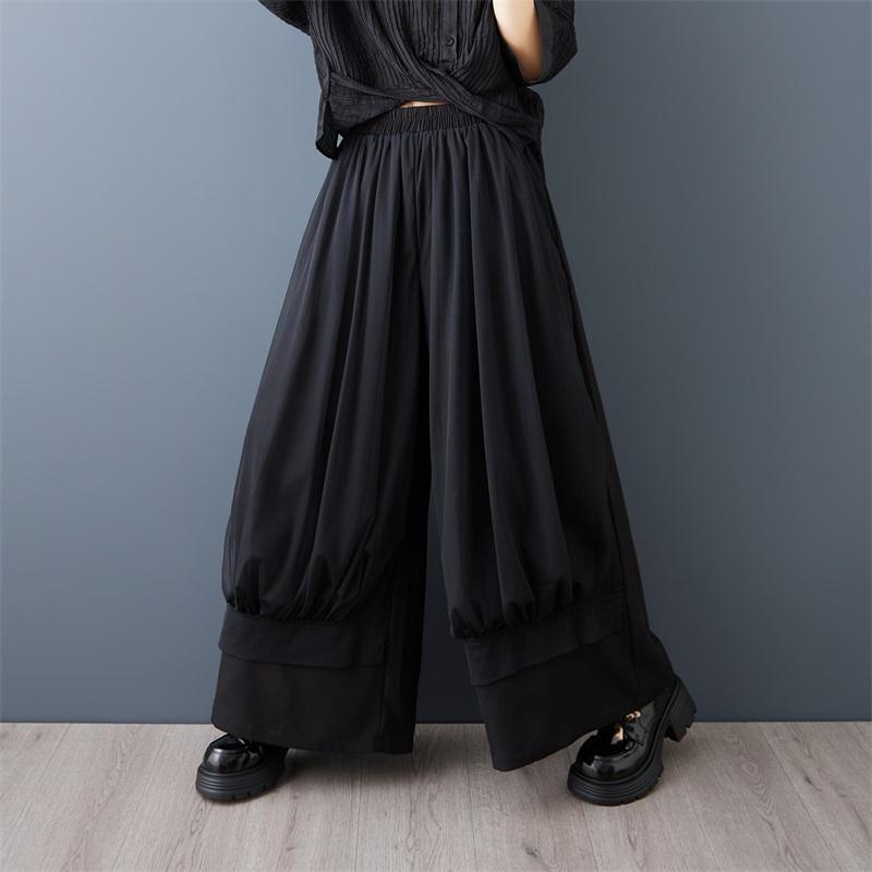 Black Plus Size Vintage High Waist Casual Loose Long Spring Autumn Wide Leg Pants Women Trousers