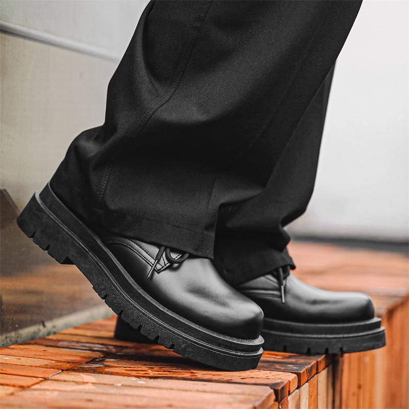 New men's black business casual big head leather shoes low-top thick-soled heightening men's shoes