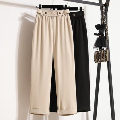 DIMANAF 2024 Spring Plus Size Long Pants Women Elastic Casual Loose Buttons Harem Pants High Waist Solid Loose Basic Trousers Wide Leg Pants 5XL