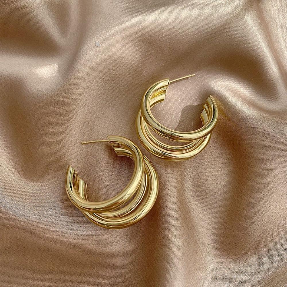Gold Color Statement Earrings Vintage Style Round Circle Hoops Chunky Hoop Earrings  Luxury Jewelry