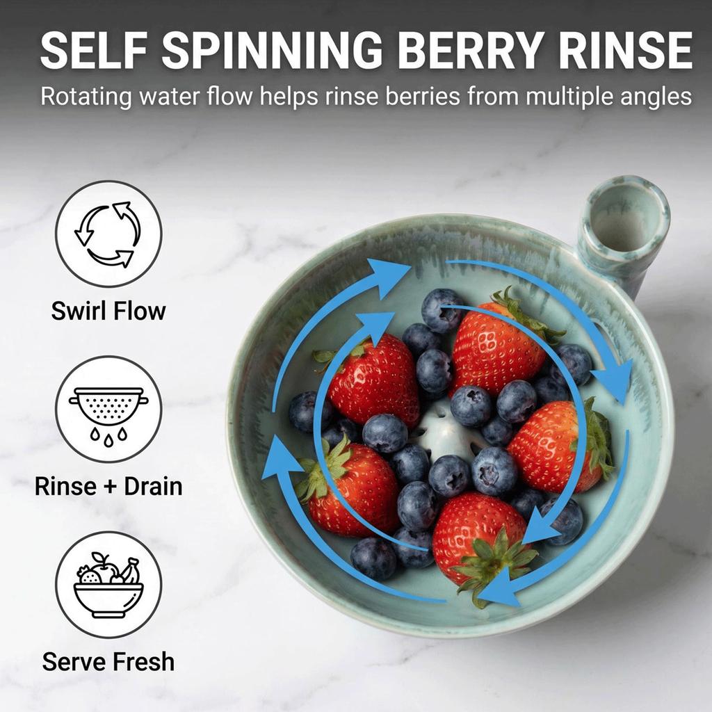 Handmade Ceramic Fruit Strainer Bowl Spinning Colander Drainage Holes Berry Washing Rinse Basket