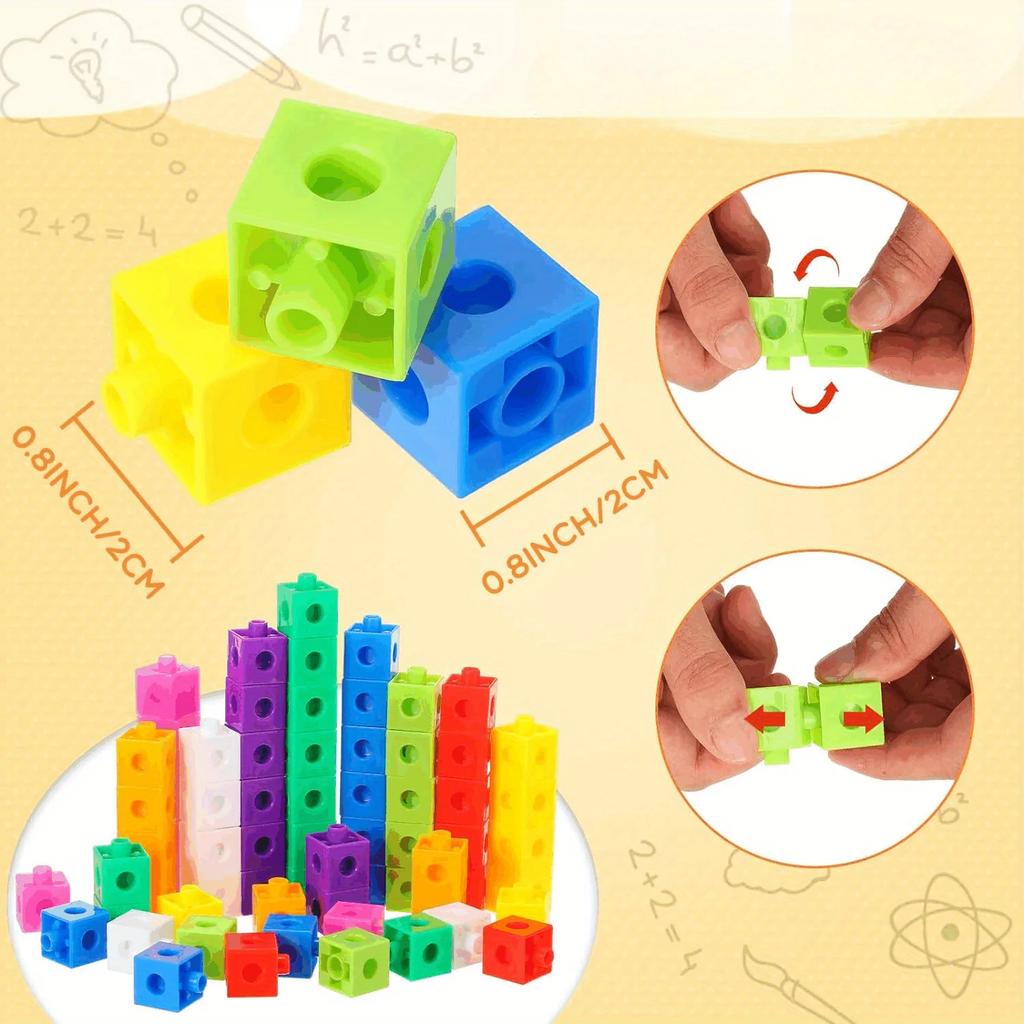 100pcs Linking Cubes Counting Cubes Colorful Math Cubes Math Manipulatives Classroom Educational Supplies Activities Playthings (Clas