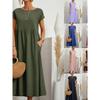 Solid Color Loose Dress with Pockets Pure Color Ribbon Pocket Loose Dress