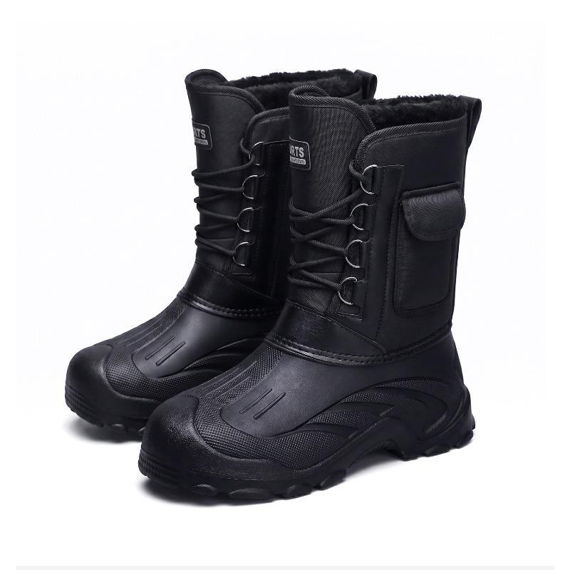 Herren Tarnung Mittelhohe Schneestiefel, Schnürung Dicke Sohle Fleecegefüttert Warm Outdoor Arbeit Baumwollschuhe