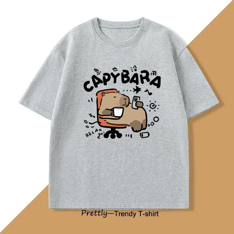 Funny Capybara T-Shirt Lazy Cute Animal Capybara T Shirts Funny T Shirt Men Cotton Oversized Unisex Short Sleeve Tee Clothes