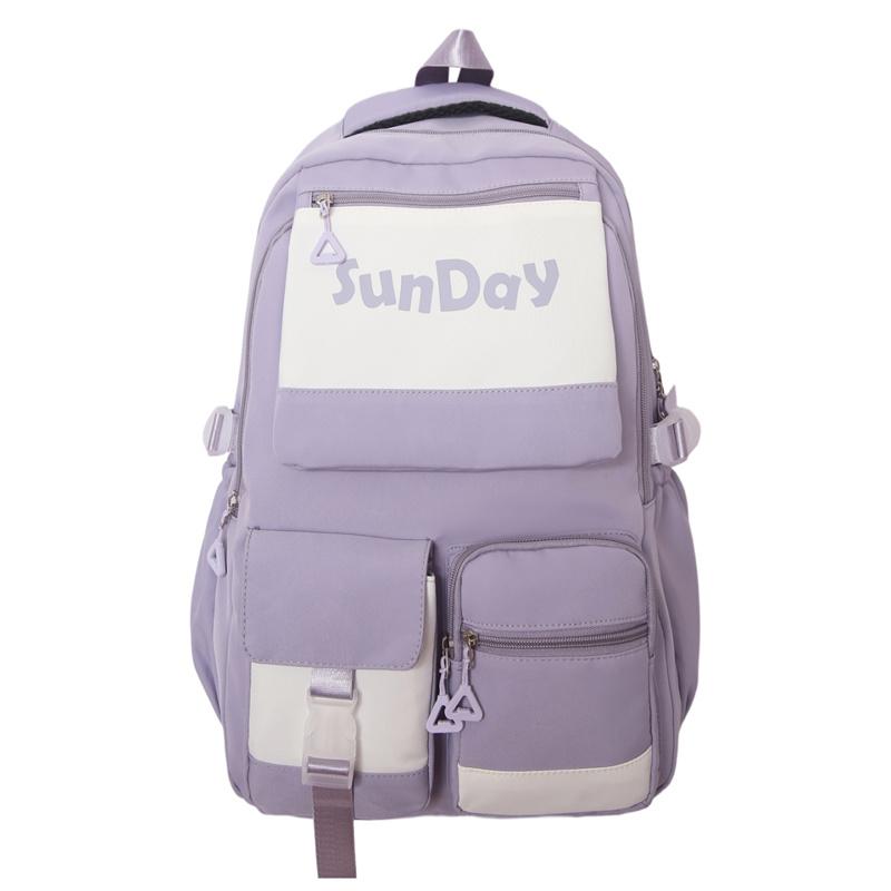 

Multi-Pocket Backpack Women s Large Capacity Backpack Middle School Student Schoolbag фіолетовий