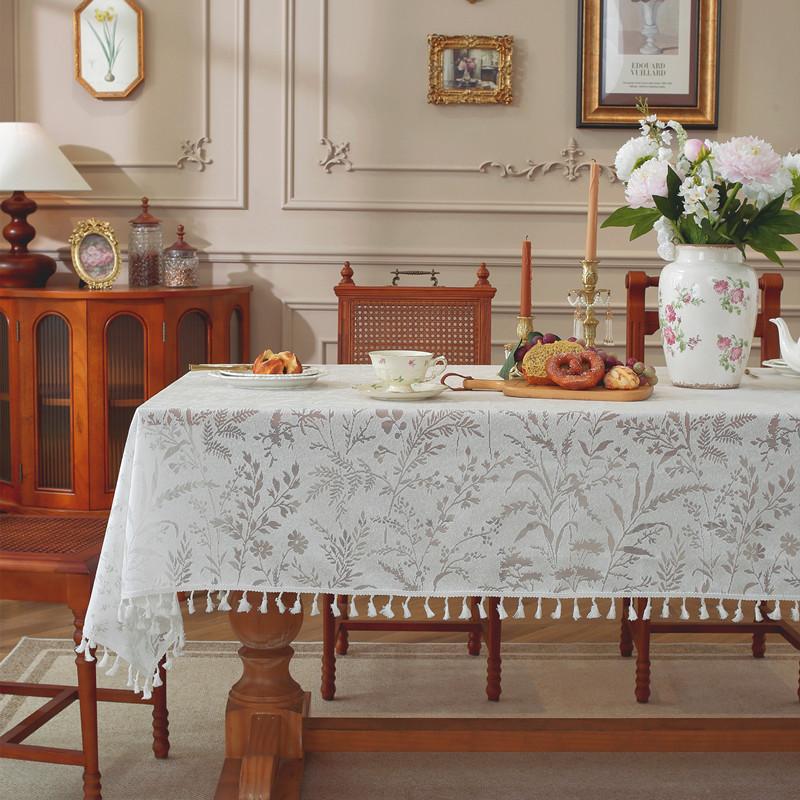 

French Lace Romantic Leaves White Hollow Flowers Fringed Tablecloth Table Cloth Wedding Decoration Generation 90x90CM
