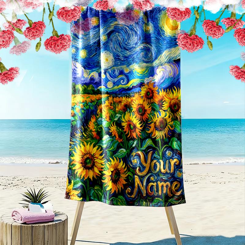 Name Custom Painting Art Print Beach Towel, Large Soft Quick Dry Towel for Beach Camping Swimming