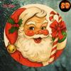 Vintage Santa Claus Metal Tin Wall Art Round Christmas Decor with Candy Cane Indoor Outdoor Holiday Gift