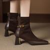 Krazing Pot Flock Cow Skin Square Toe Thick Heels Chelsea Boots Size 42 Beauty Lady Women Modern Fashion Girl Ankle Boots