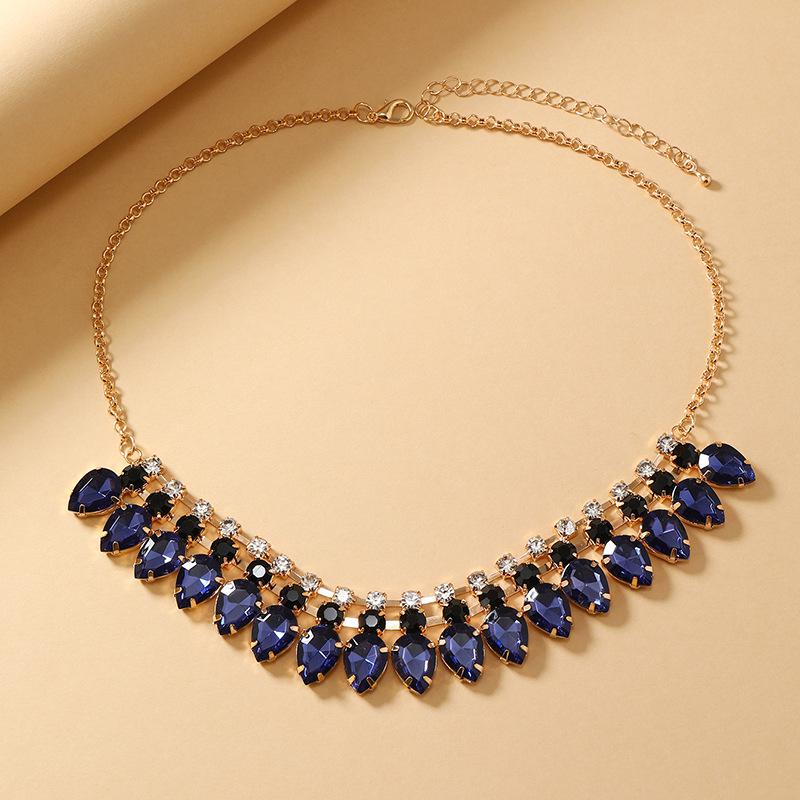 Elegant Women’s Zirconia Water Drop Tassel Necklace – European American Geometric Light Luxury Style