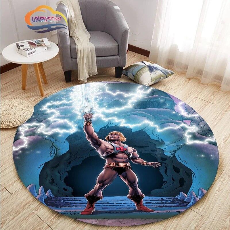 Adventure Animation Masters of the Universe Round Carpet and Rug Cartoon He-Man Pattern Home Decor Anti-slip Mat Yoga