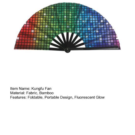 Kungfu Fächer Faltbar Tragbar 13-Zoll Handheld Bambusfächer mit Fluoreszierender Leuchtfarbe Leichtes Kühlendes Accessoire