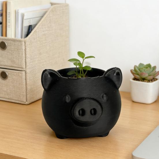 3D Printed Cute Pig Planter Cartoon Animal Shaped Cactus Flower Pot with Drainage Hole for Home Office Desk Decor