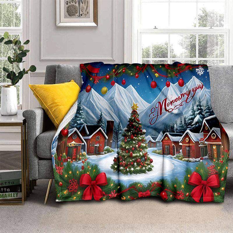 Merry Christmas Cartoon Santa Claus Christmas Tree Festival Gift Blanket,Soft Throw Blanket for Home Bedroom Bed Sofa Cover Kid