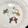 1Pc Natural Gemstone Cross Shape Pendant Charms 13×23mm With Metal Bail, For DIY Handmade Accessories