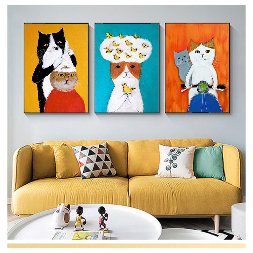 

Posters and Prints Living Room Decor Modern Abstract Animal Shampoo Funny Cat Wall Art Picture Canvas Painting