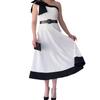 2024 Sommer Mode Color Block Langes Kleid mit 3D Schleife und Asymmetrischem Kragen für Damen