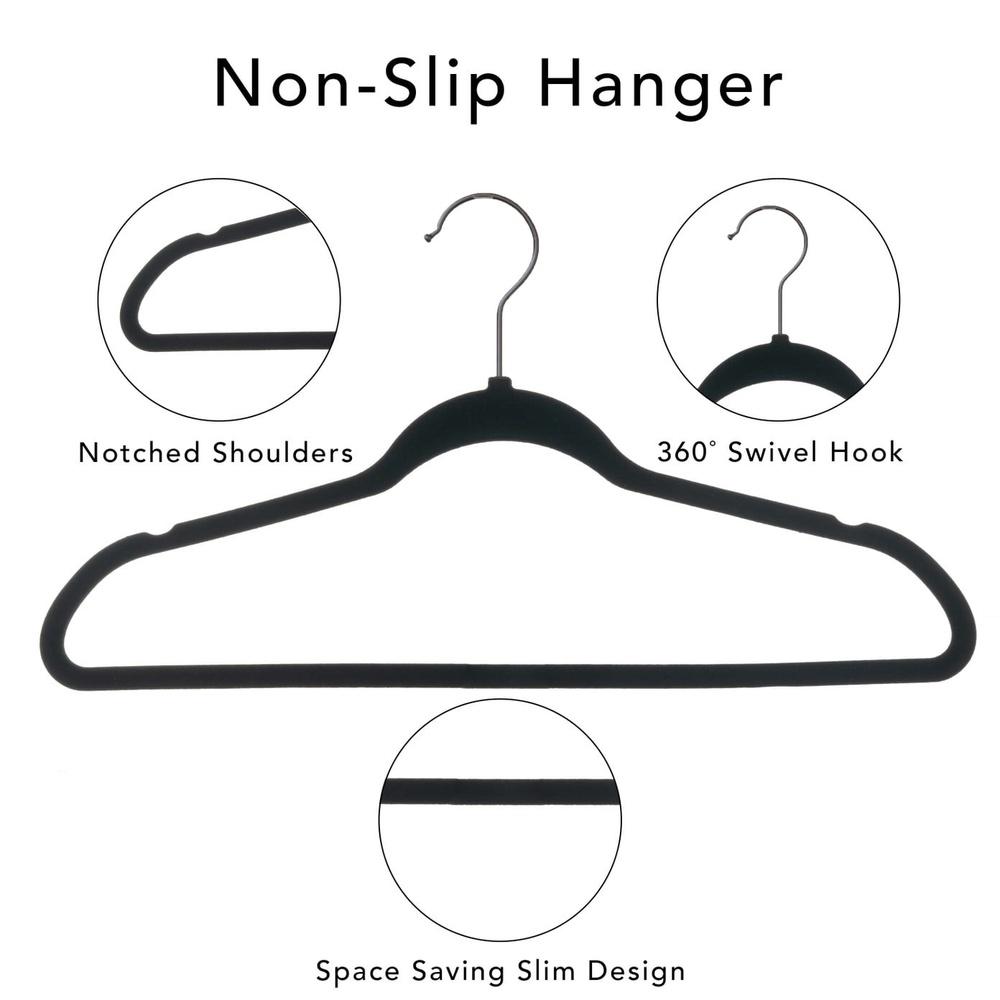 Non-Slip Velvet Adult Hangers 5 Count Ultra Slim Space Saving Closet Organizer Flocked Notched Swivel Hook Durable Clothes