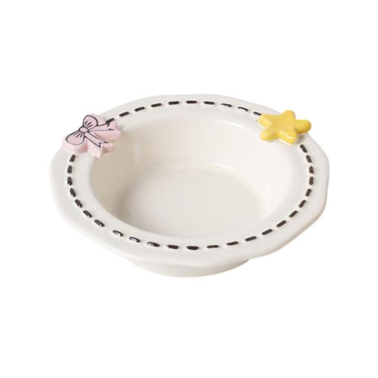 Ceramic Feeding Bowl for Dogs & Cats, Whisker Friendly Kitten Food Water Dish, Wide Shallow Pet Feeder Plate for Dry Wet Food