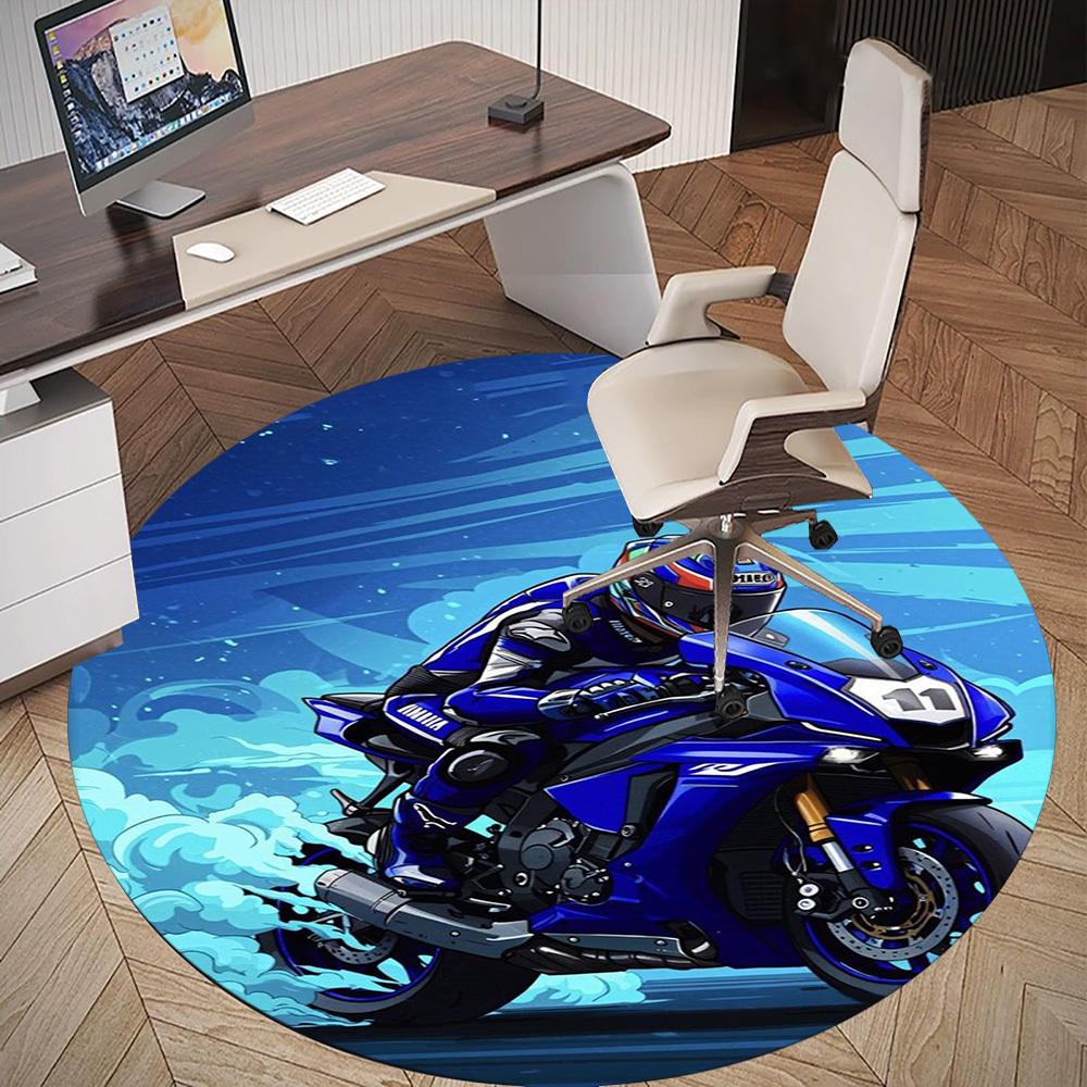 1PC Motorcycle Speed Racing Round Chair mat Area Rug - Non-Slip, Floor Mat for Office, Bedroom, home decor Christmas Gift c0528024