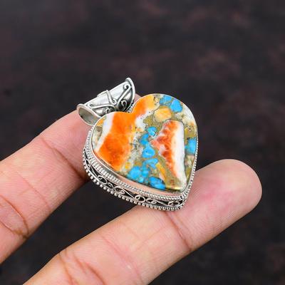 Spiny Oyster Copper Turquoise Pendant Vintage Pendant Handmade Jewelry 925 Sterling Silver Pendant Genuine Gemstone Pendant Anniversary Gift