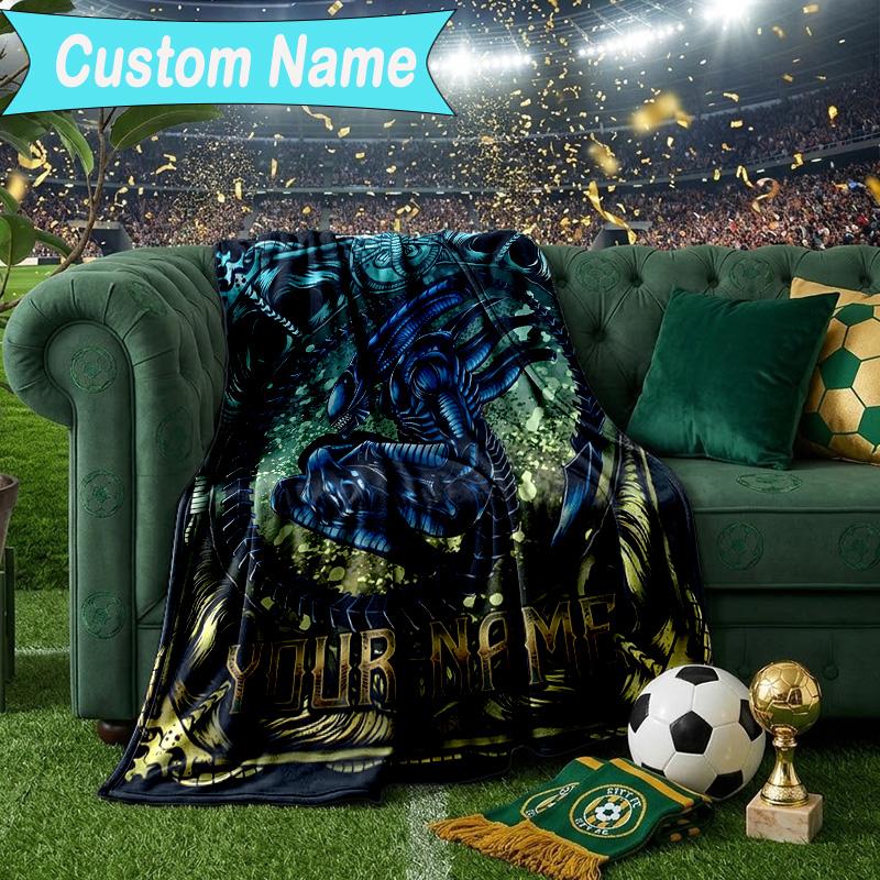 Custom Name Blanket Alien Fire Blanket Bedding Blanket for Travel, Camping, Living Rooms, Offices, Sofas, Fan Christmas gift