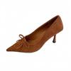 2025 new spring and autumn bow pointed head thin heel high heels women's shallow mouth single shoes suede temperament versatile work shoes