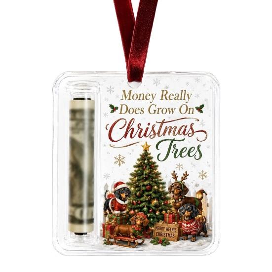 Money Gift Decor Christmas Cash Holder Ornament, Acrylic Angel Santa Cat Transparent for Xmas Tree, Holiday Party Hanging Decoration with Lanyard Easy