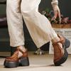 Johnature Retro Genuine Leather Thick Soled Shoes Round Toe Thick High-heeled Comfortable Platform Sandals