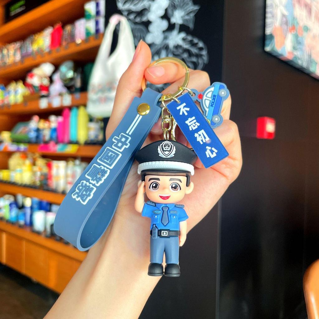 Firefighter Keychain: Cute 3D Traffic Police Pendant, Fashionable Event Gift