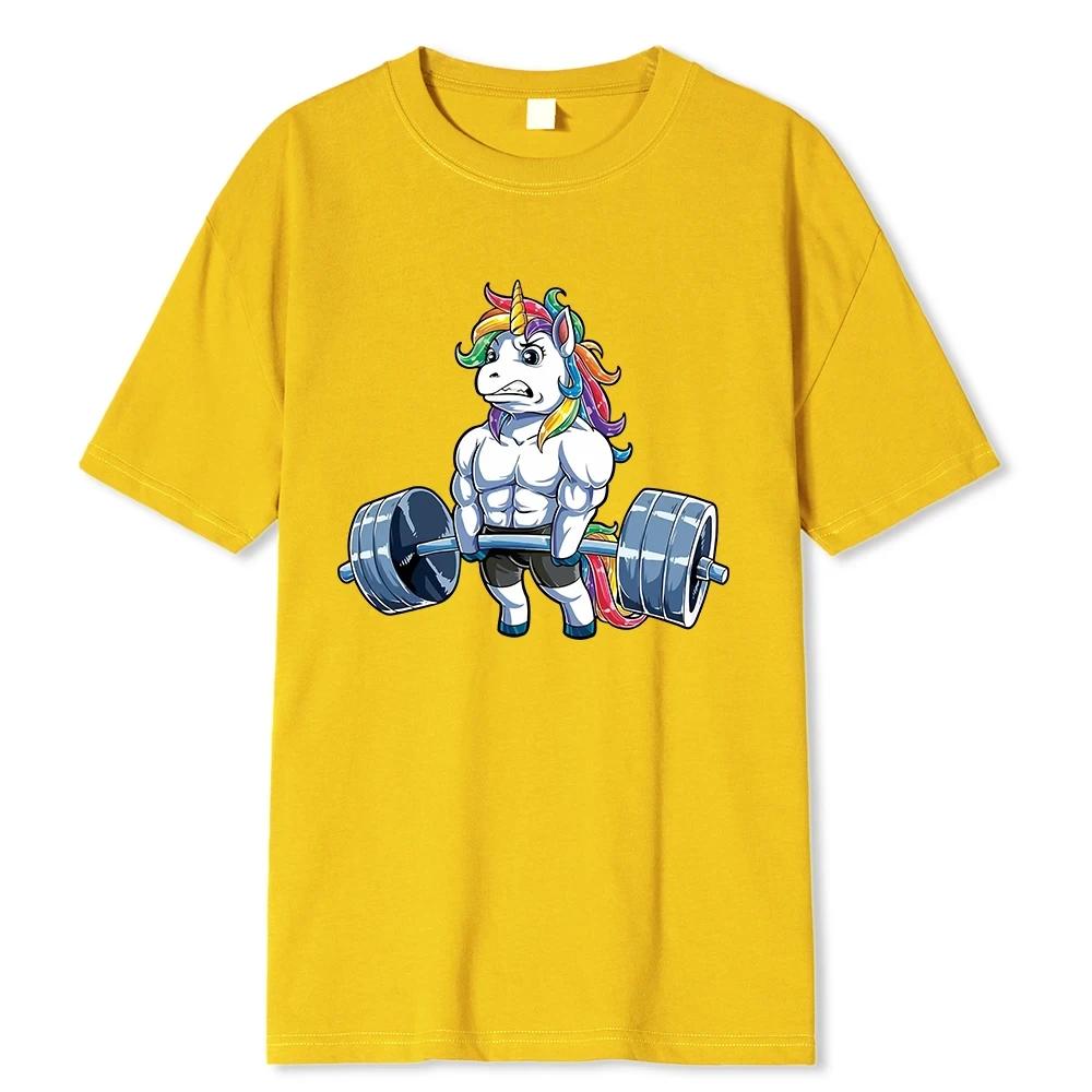 Funny Gym Unicorn Fitness Fitness Round Neck Cotton T-Shirt Men Casual Short Sleeve T Shirt Top Fashion High Quality Clothing