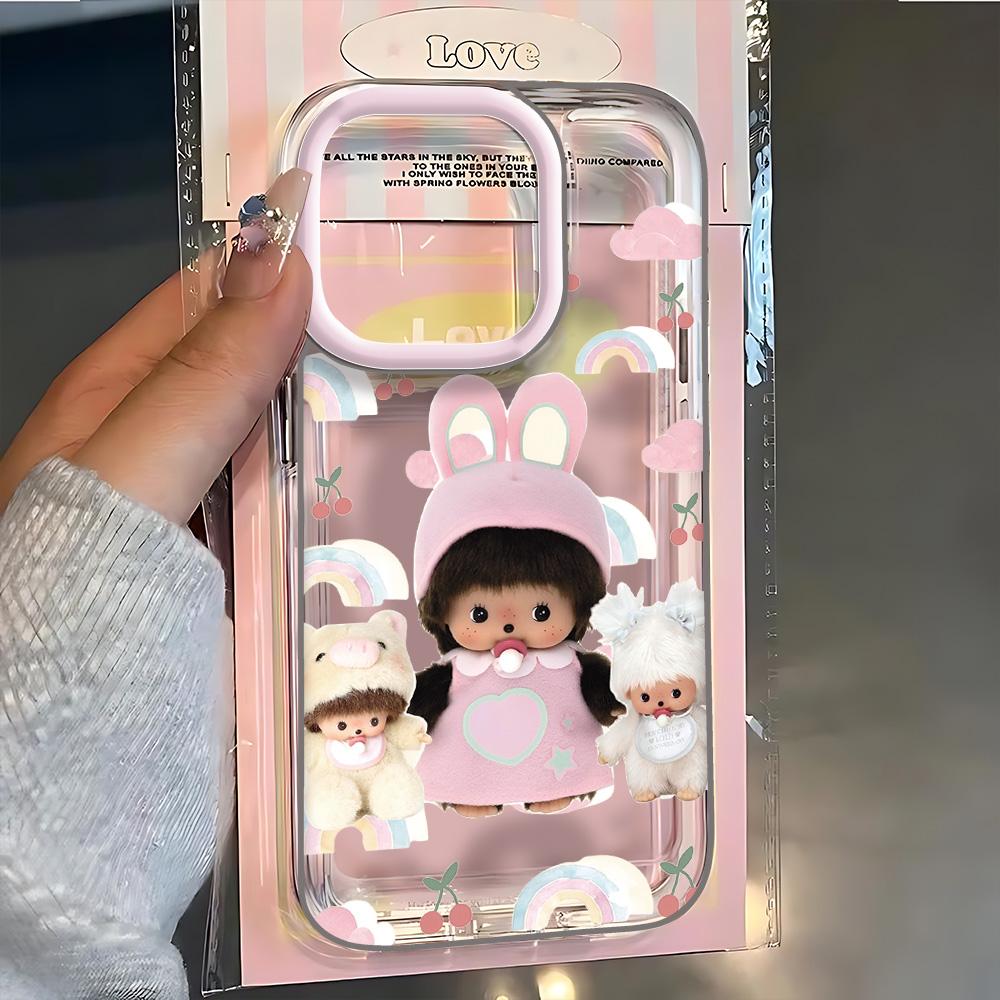Ins Cute M-Monchhichis Phone Case For iPhone 17e 17 16 16e 15 14 13 12 11 Mini Pro Max X XR XSMax Air Plus Transparent Cover