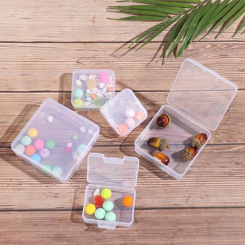 2Pcs Mini Square Boxes Clear Plastic Jewelry Storage Case Container Packaging Box For Earrings Rings Beads Collecting